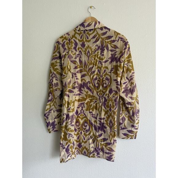 Zara Purple Metallic Gold Blazer And Pants 2 Piece‎ Set Wrap Kimono Cotton Sz L - Picture 4 of 13